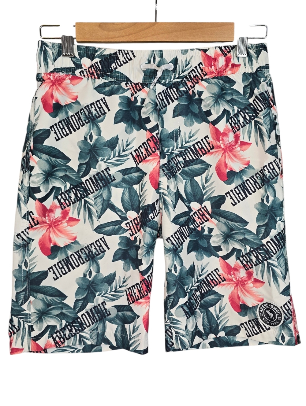 Abercrombie Kids Swim Trunks Boys Tropical Floral Logo Board Shorts Size 11/12